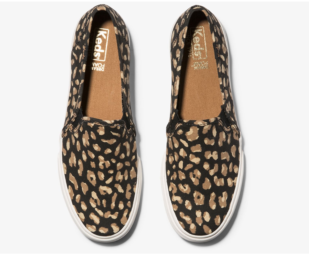 Slip Ons Keds Mujer Negras/Leopardo - Washable Double Decker Animal - 273-HYEUTC